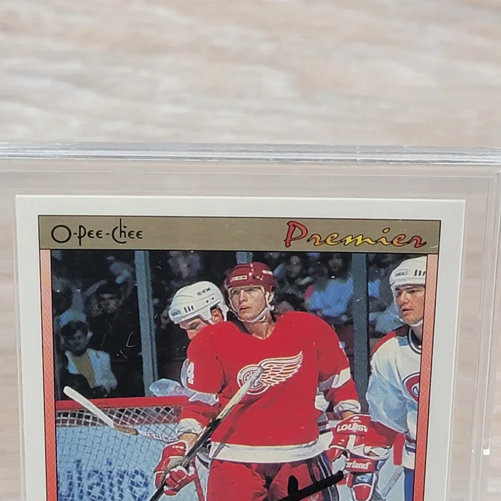 Brent Fedyk O Pee Chee Premier 1991 NHL Hockey Card Autographed Red Wings
